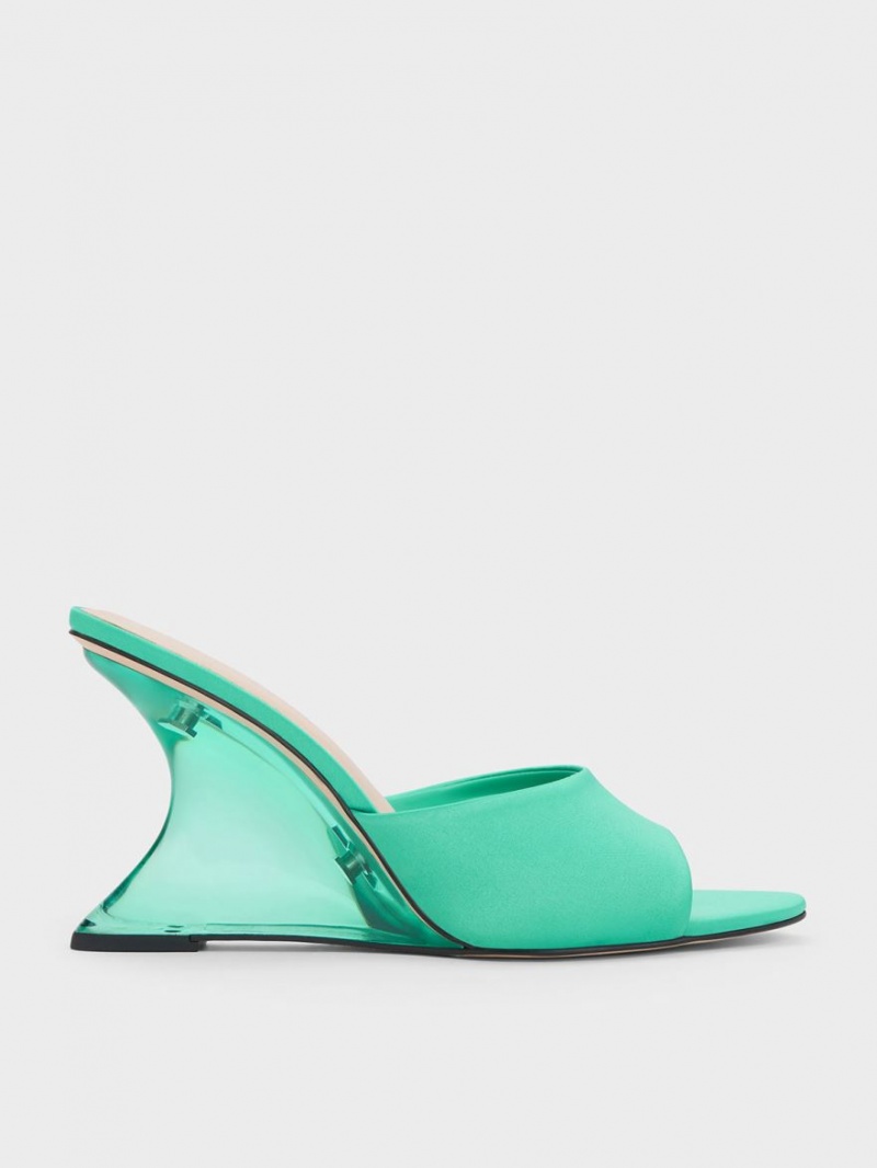 παπουτσια πλατφορμα Charles And Keith Recycled Polyester Sculptural Heel τυρκουάζ | 79562-MQST