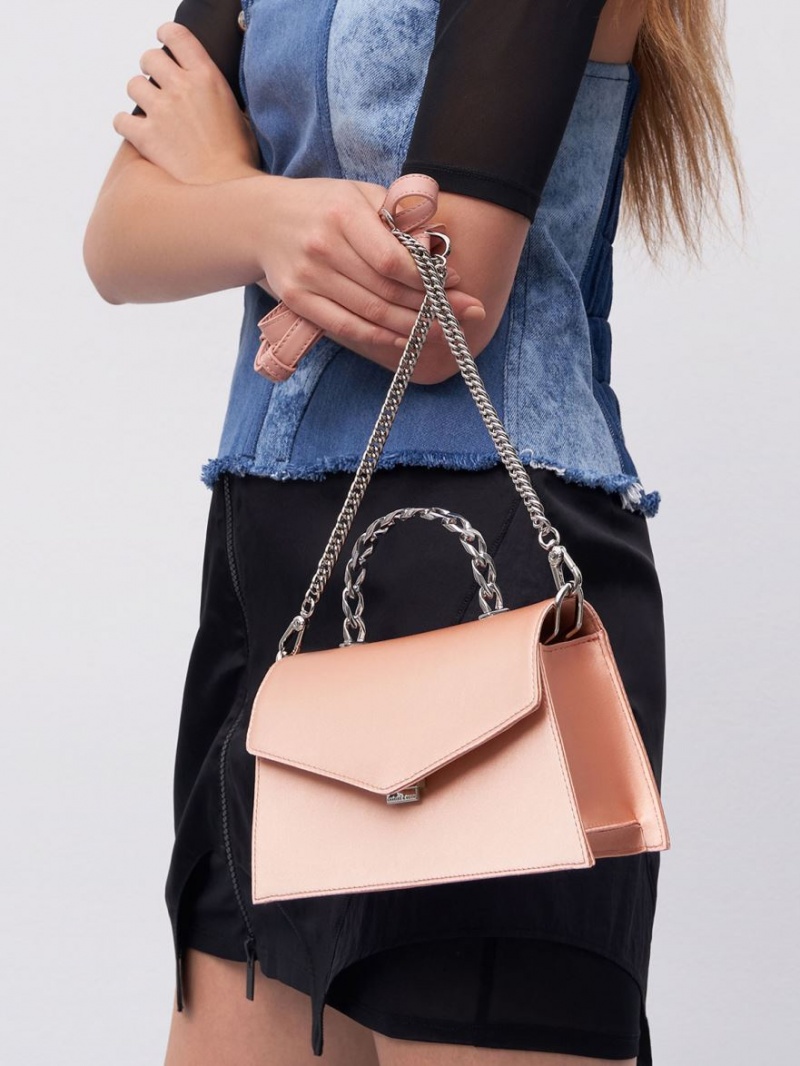 τσάντεσ ώμου Charles And Keith Recycled Polyester Satin Envelope ροζ | 98631-FNHS