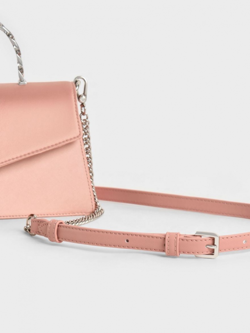 τσάντεσ ώμου Charles And Keith Recycled Polyester Satin Envelope ροζ | 98631-FNHS