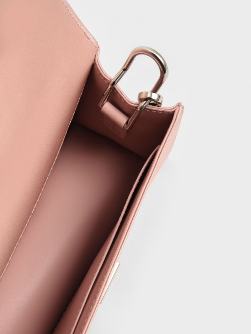 τσάντεσ ώμου Charles And Keith Recycled Polyester Satin Envelope ροζ | 98631-FNHS