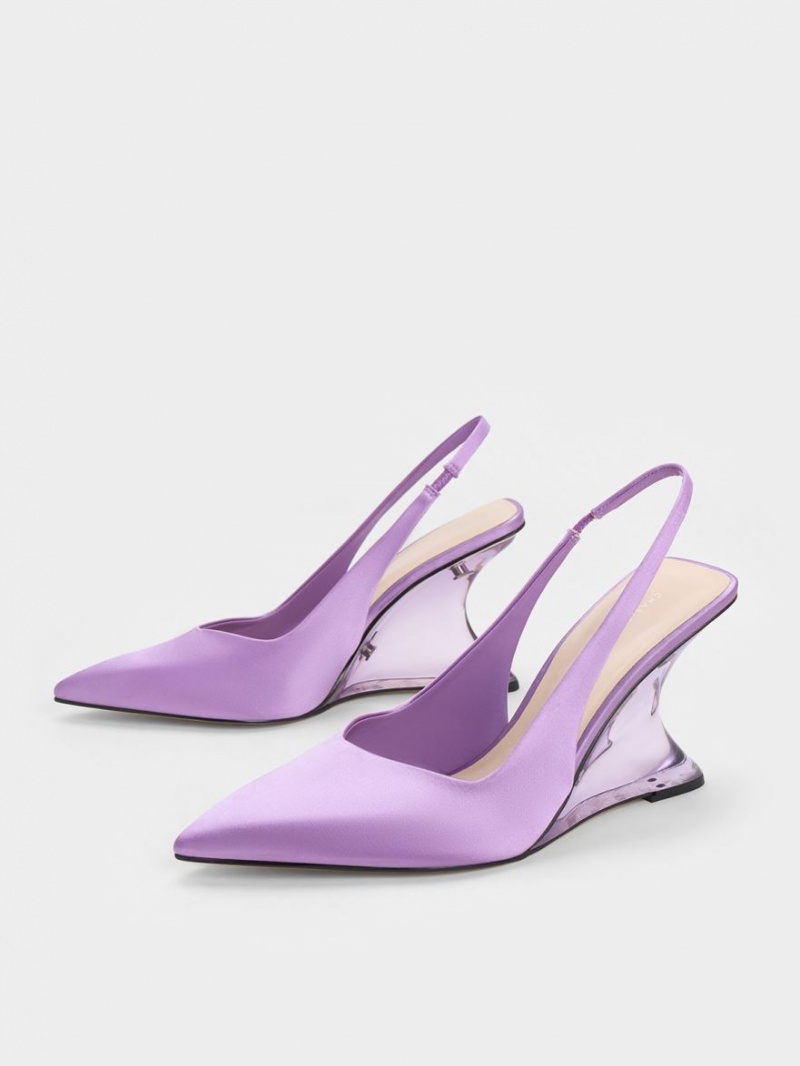 παπουτσια πλατφορμα Charles And Keith Reycled Polyester Sculptural Slingback μωβ | 03782-MBLK