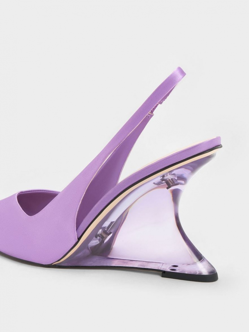 παπουτσια πλατφορμα Charles And Keith Reycled Polyester Sculptural Slingback μωβ | 03782-MBLK