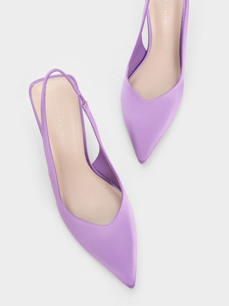 παπουτσια πλατφορμα Charles And Keith Reycled Polyester Sculptural Slingback μωβ | 03782-MBLK