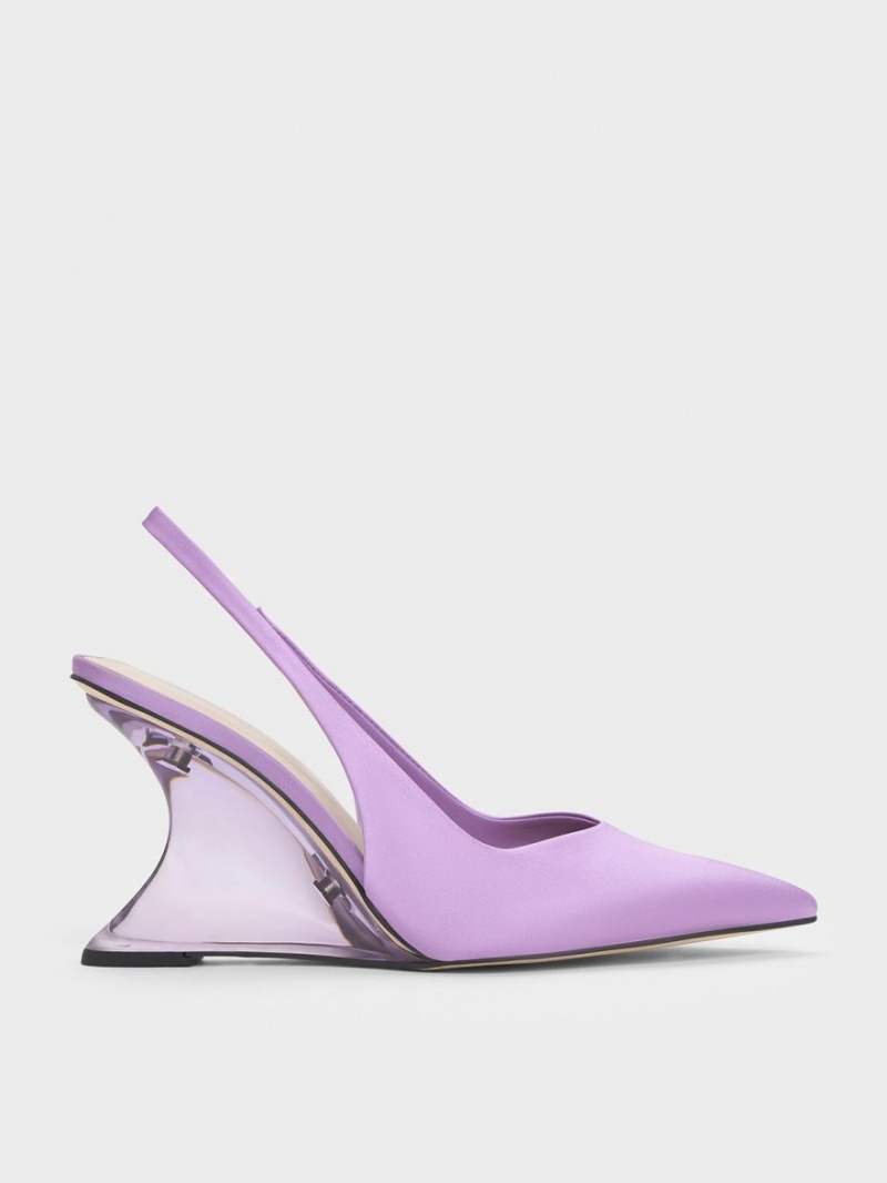 παπουτσια πλατφορμα Charles And Keith Reycled Polyester Sculptural Slingback μωβ | 03782-MBLK