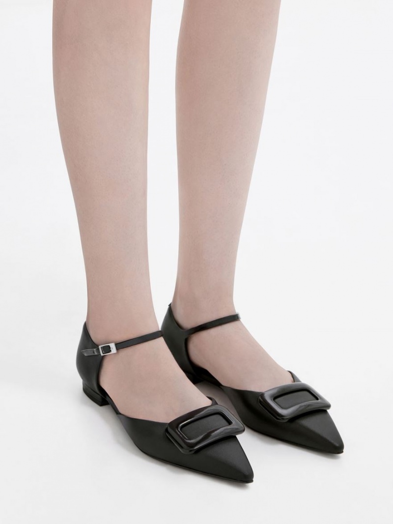 Παπουτσια Μπαλαρινεσ Charles And Keith Rosalie δερματινα D'Orsay μαυρα | 51203-HTXC