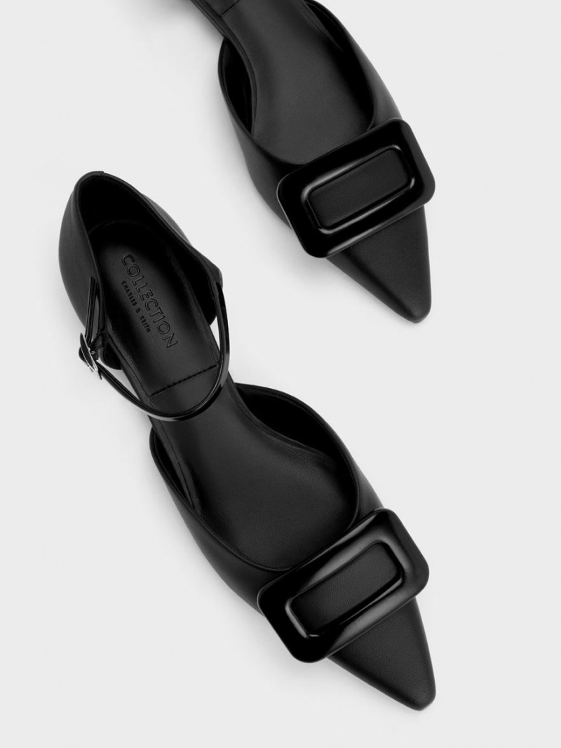 Παπουτσια Μπαλαρινεσ Charles And Keith Rosalie δερματινα D'Orsay μαυρα | 51203-HTXC