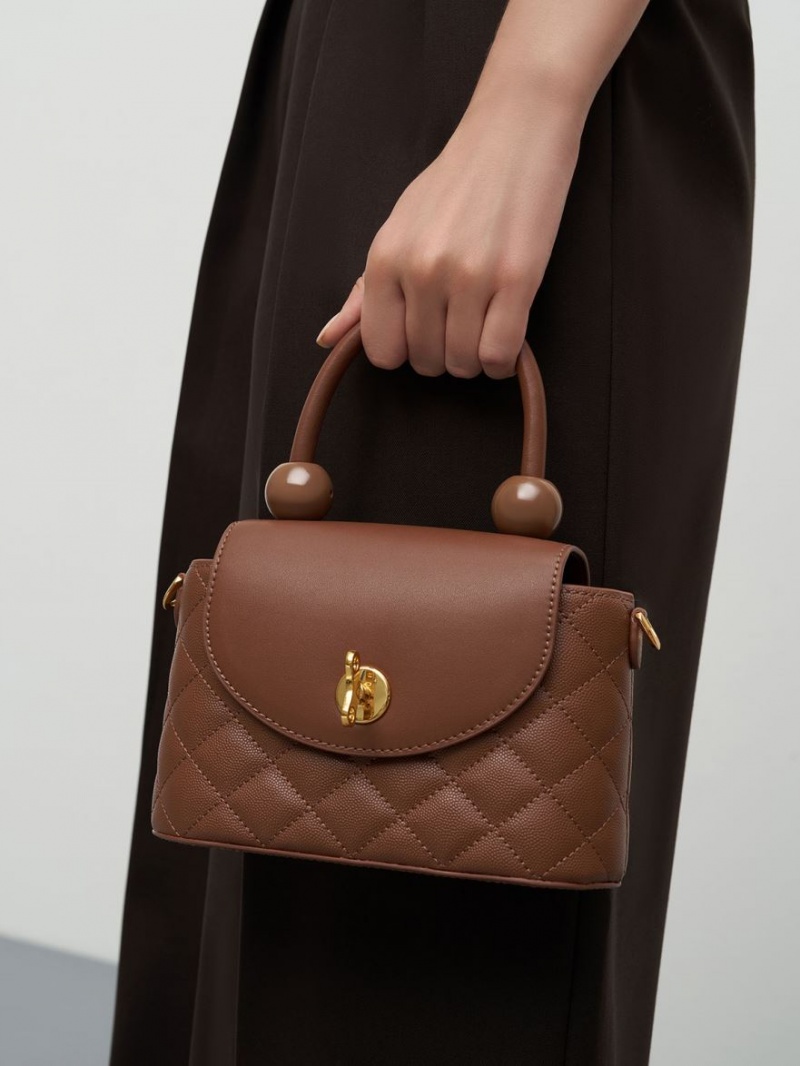 τσαντα χειροσ Charles And Keith Round Καπιτονέ Top σοκολάτα | 27951-KZJW
