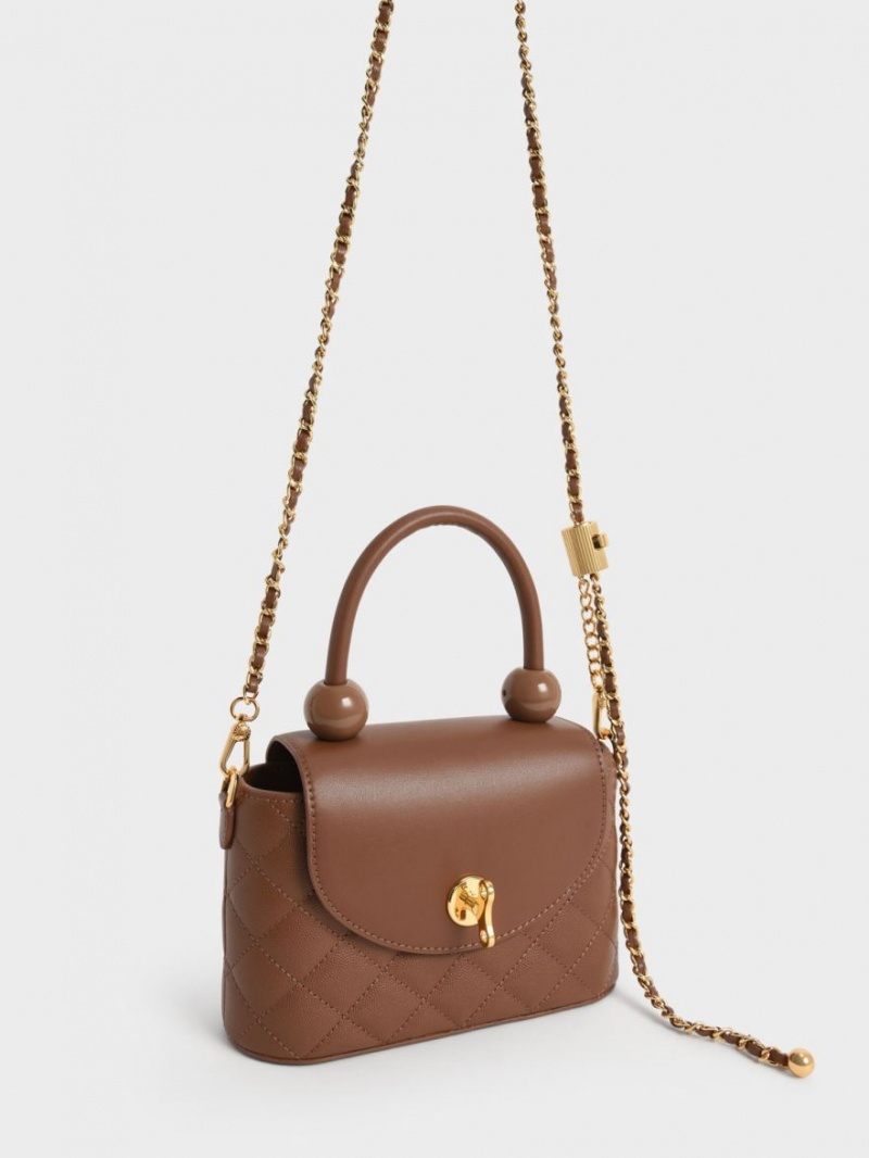 τσαντα χειροσ Charles And Keith Round Καπιτονέ Top σοκολάτα | 27951-KZJW