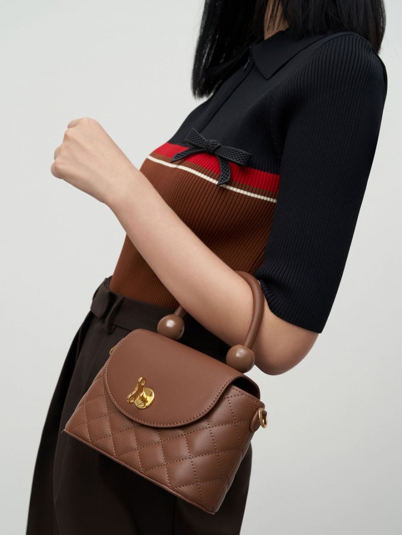 τσαντα χειροσ Charles And Keith Round Καπιτονέ Top σοκολάτα | 27951-KZJW