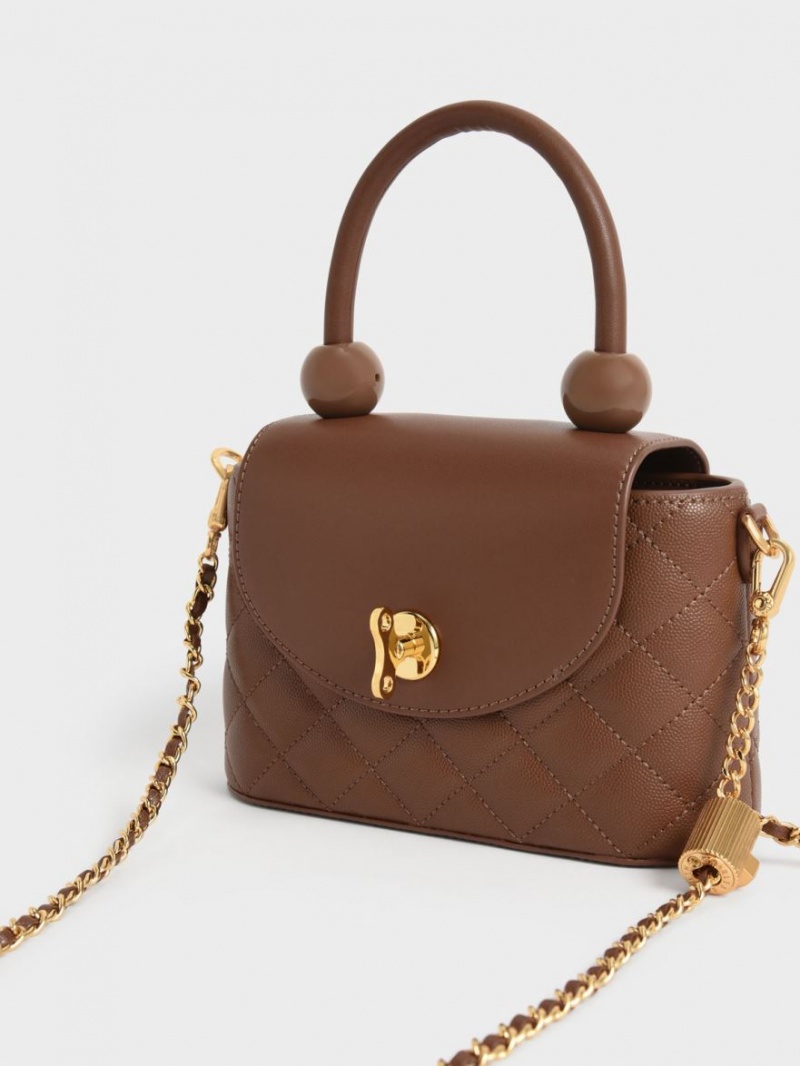τσαντα χειροσ Charles And Keith Round Καπιτονέ Top σοκολάτα | 27951-KZJW