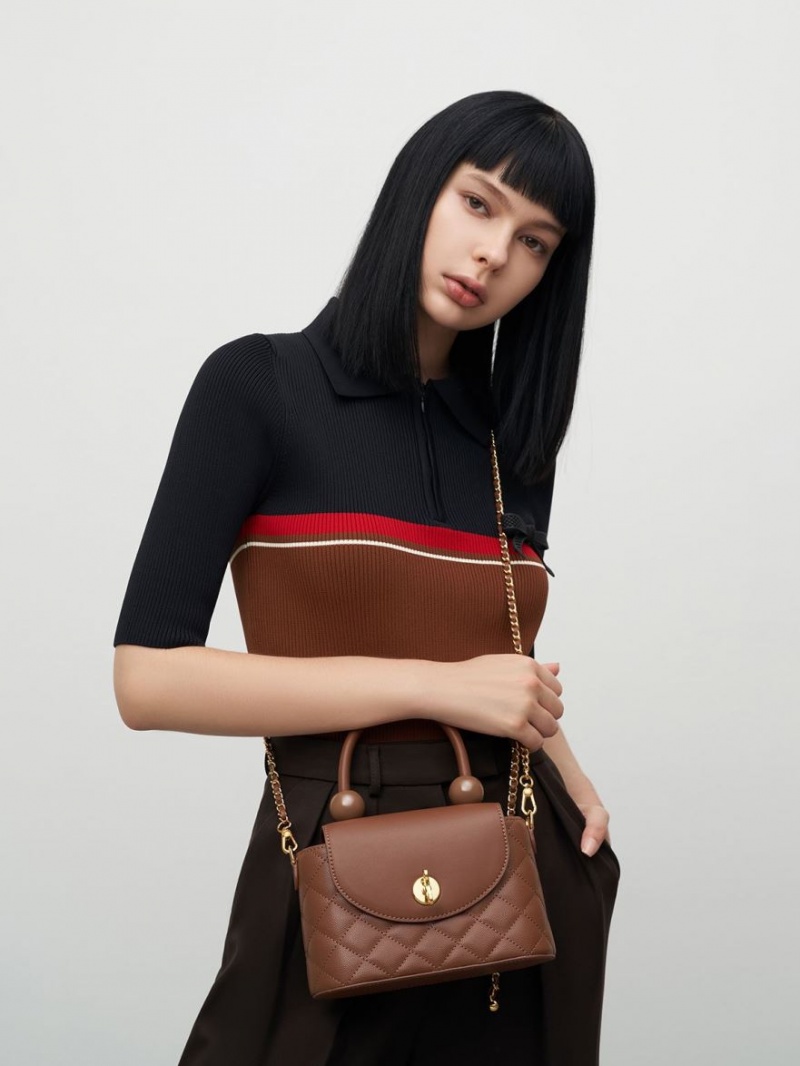τσαντα χειροσ Charles And Keith Round Καπιτονέ Top σοκολάτα | 27951-KZJW