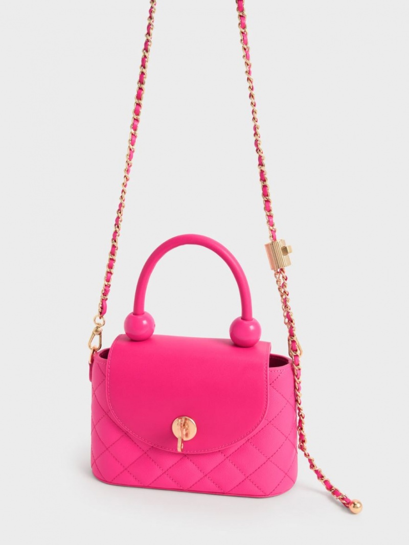 τσαντα χειροσ Charles And Keith Round Καπιτονέ Top φουξια | 63791-FYCW