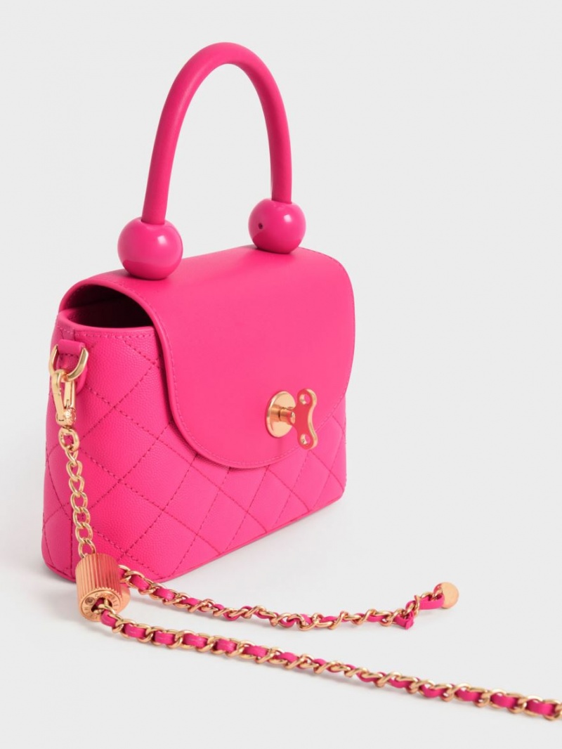 τσαντα χειροσ Charles And Keith Round Καπιτονέ Top φουξια | 63791-FYCW