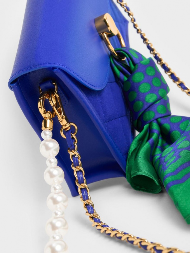 τσάντεσ ώμου Charles And Keith Roza Beaded Handle Scarf μπλε | 10324-JTCO