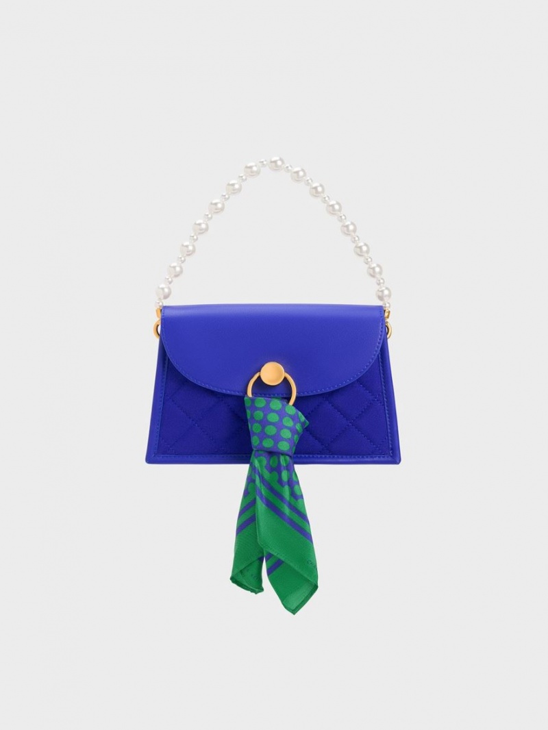 τσάντεσ ώμου Charles And Keith Roza Beaded Handle Scarf μπλε | 10324-JTCO