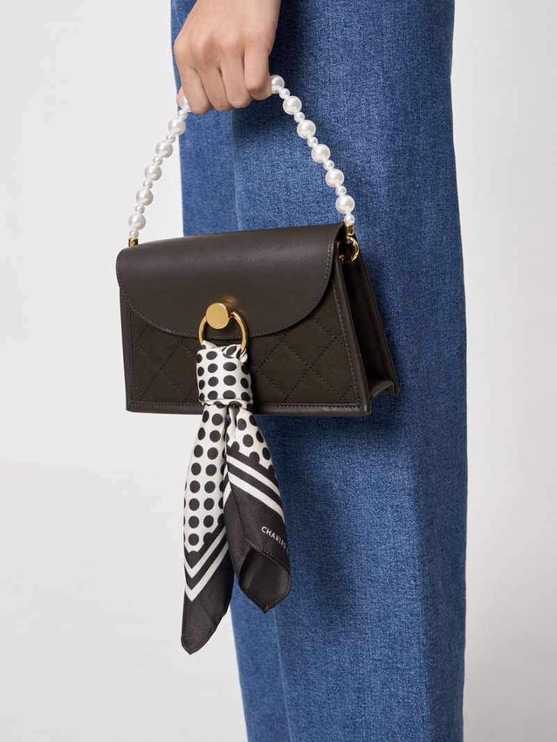 τσάντεσ ώμου Charles And Keith Roza Beaded Handle Scarf μαυρα | 71598-DRVT