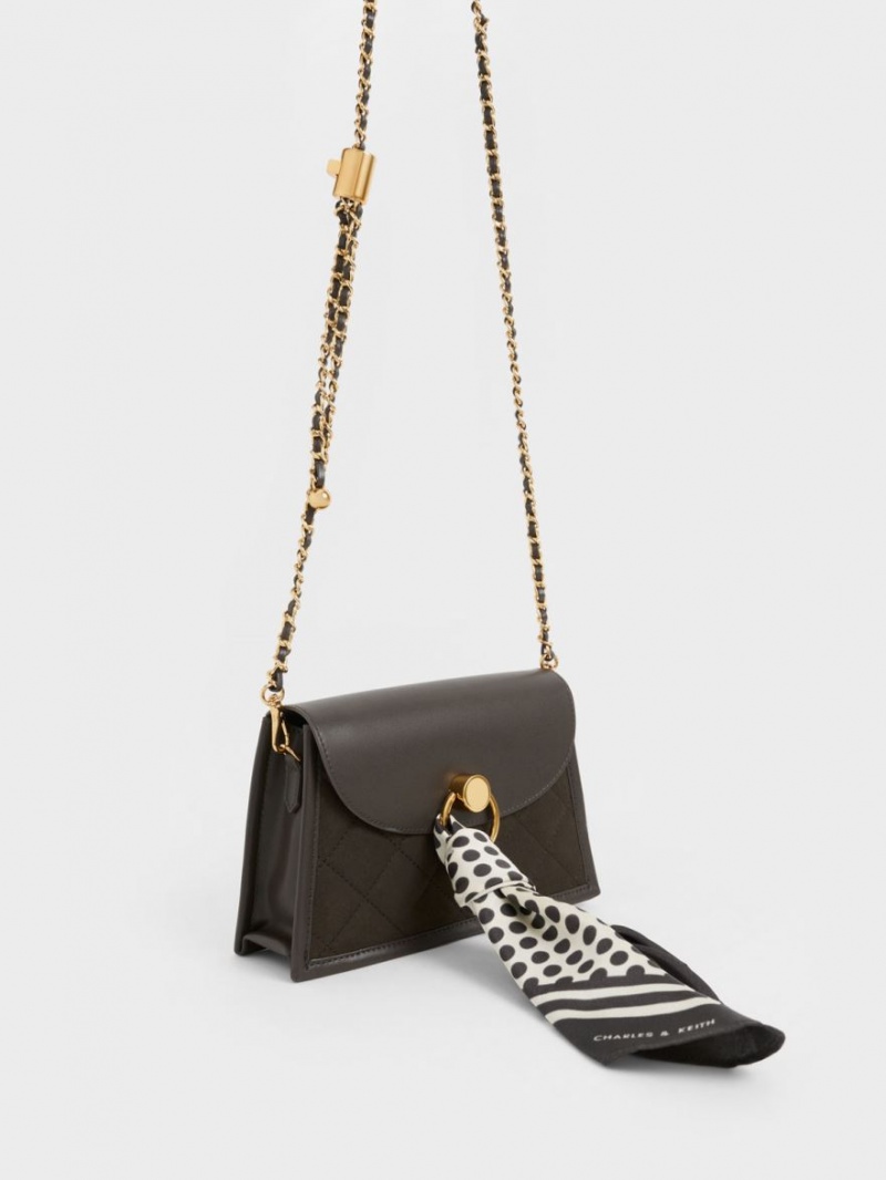 τσάντεσ ώμου Charles And Keith Roza Beaded Handle Scarf μαυρα | 71598-DRVT