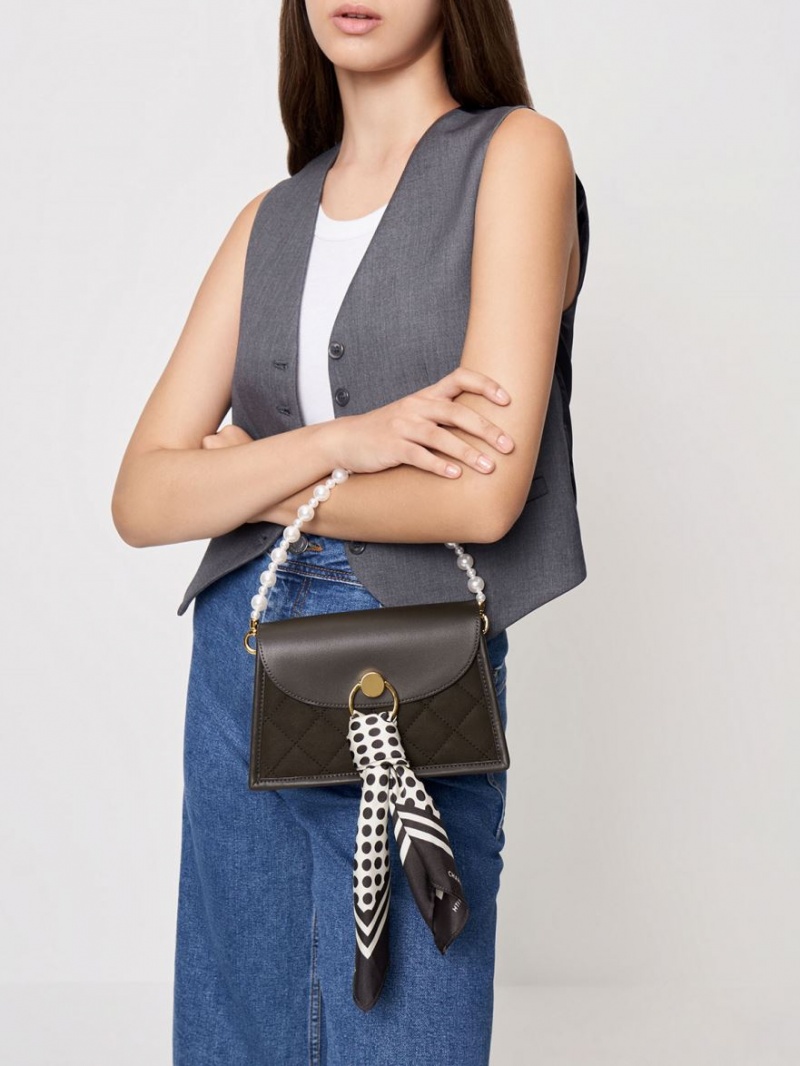 τσάντεσ ώμου Charles And Keith Roza Beaded Handle Scarf μαυρα | 71598-DRVT