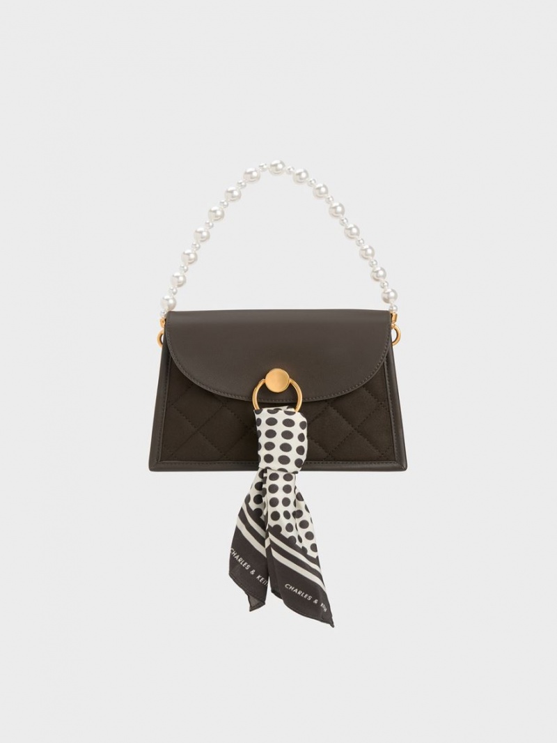 τσάντεσ ώμου Charles And Keith Roza Beaded Handle Scarf μαυρα | 71598-DRVT