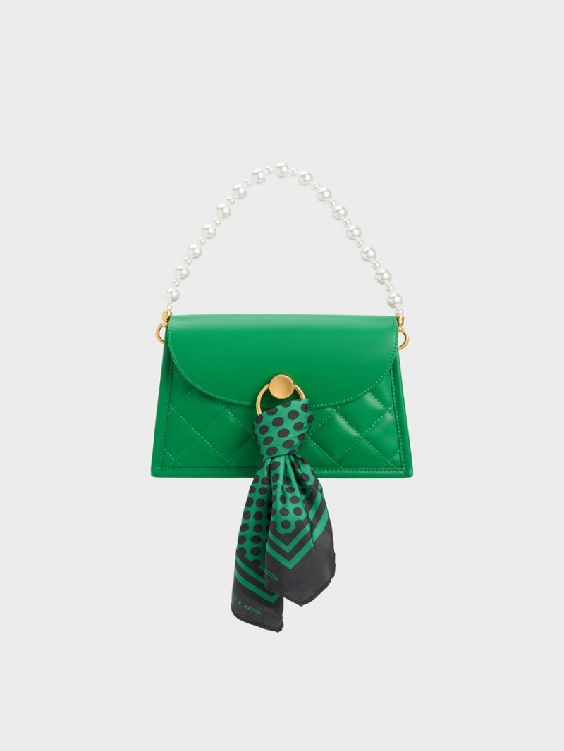 τσάντεσ ώμου Charles And Keith Roza Beaded Handle Scarf πρασινο | 38560-KMJA