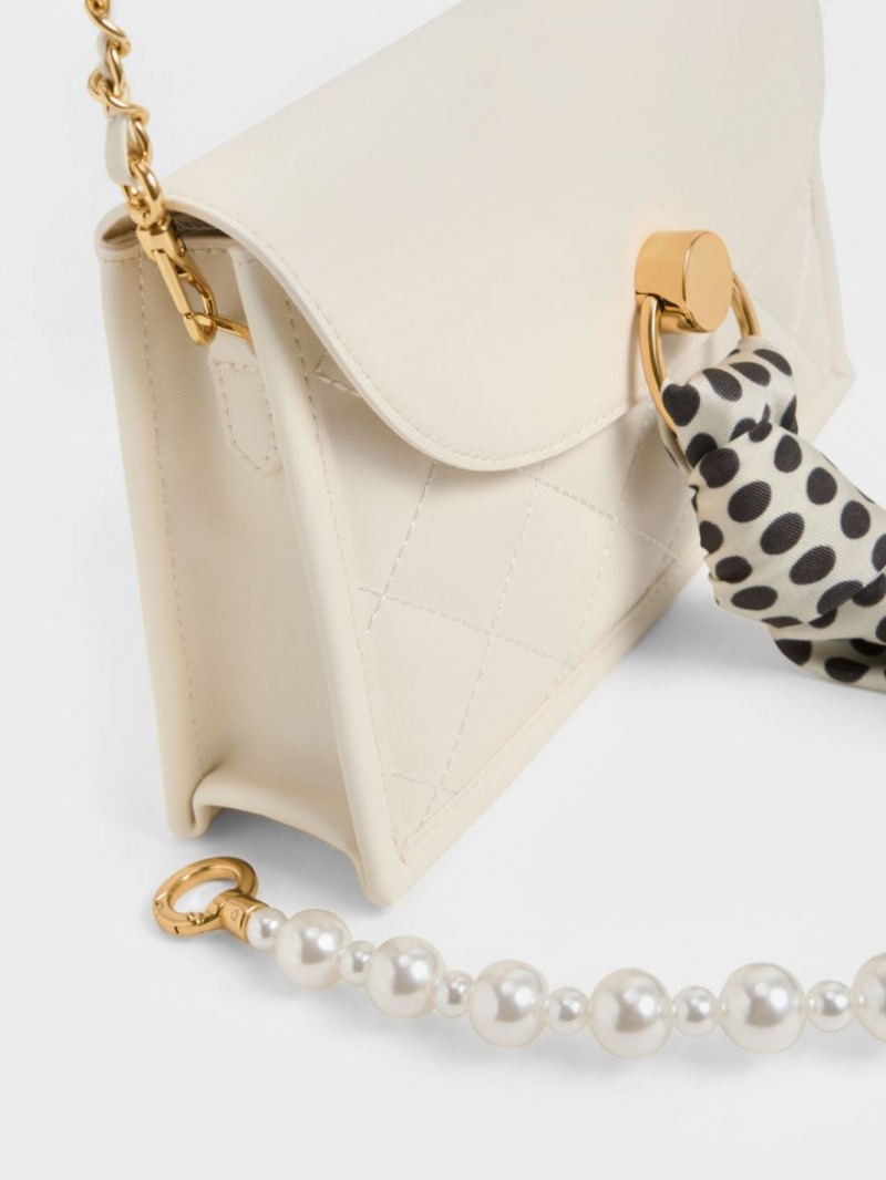 τσάντεσ ώμου Charles And Keith Roza Beaded Handle Scarf κρέμα | 92650-AKJM