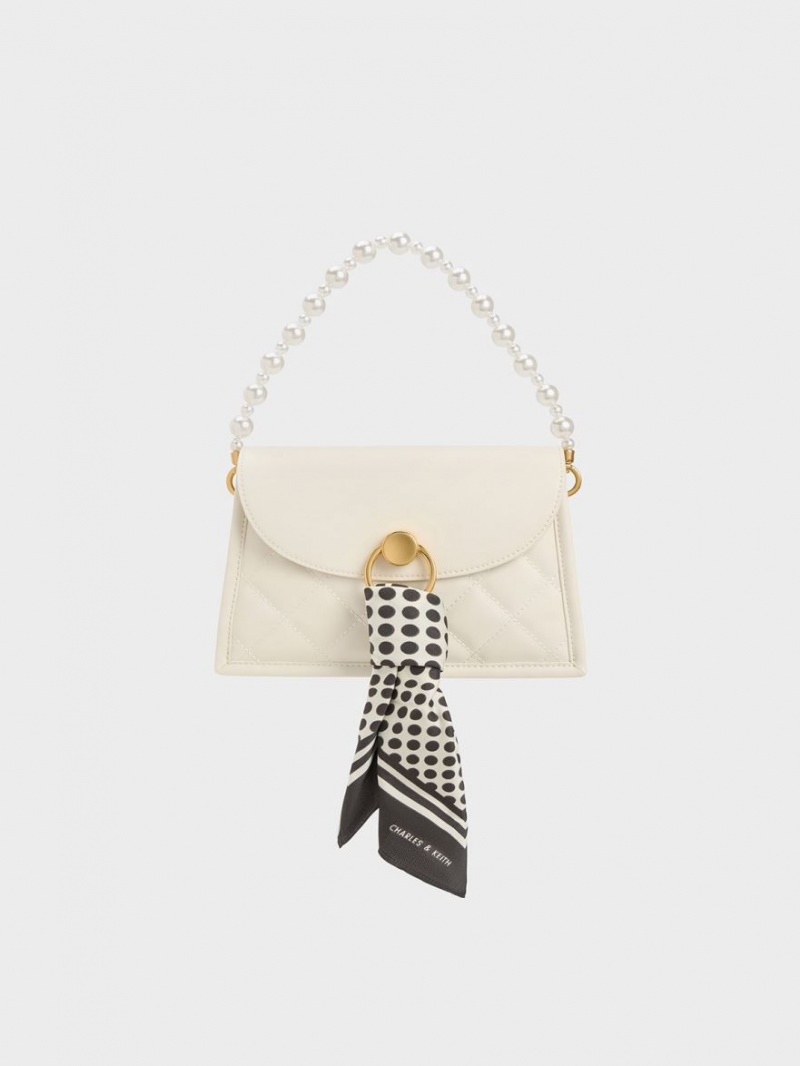 τσάντεσ ώμου Charles And Keith Roza Beaded Handle Scarf κρέμα | 92650-AKJM
