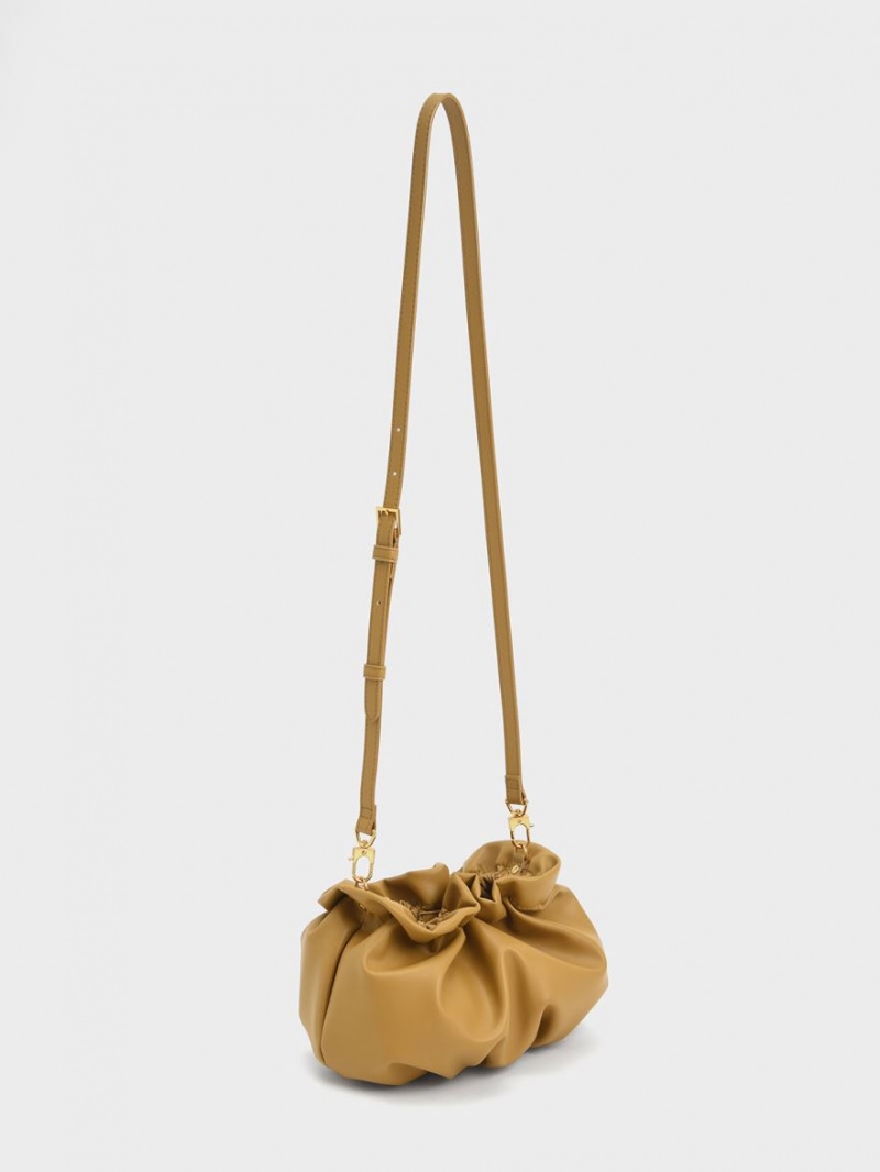 τσάντεσ χιαστί Charles And Keith Ruched Bead-Embellished μουστάρδα | 47253-EKCT