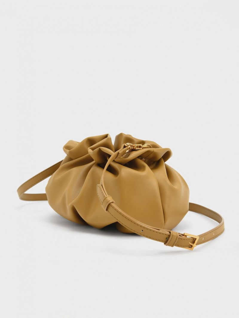 τσάντεσ χιαστί Charles And Keith Ruched Bead-Embellished μουστάρδα | 47253-EKCT