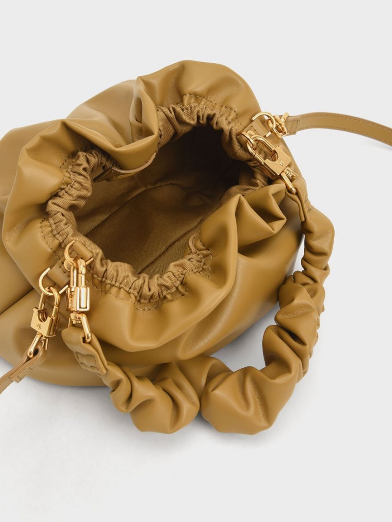 τσάντεσ χιαστί Charles And Keith Ruched Bead-Embellished μουστάρδα | 47253-EKCT