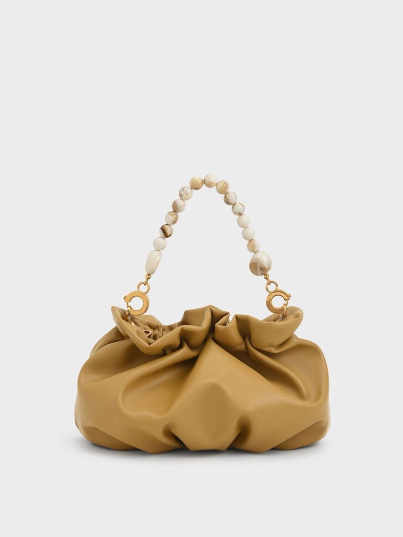 τσάντεσ χιαστί Charles And Keith Ruched Bead-Embellished μουστάρδα | 47253-EKCT