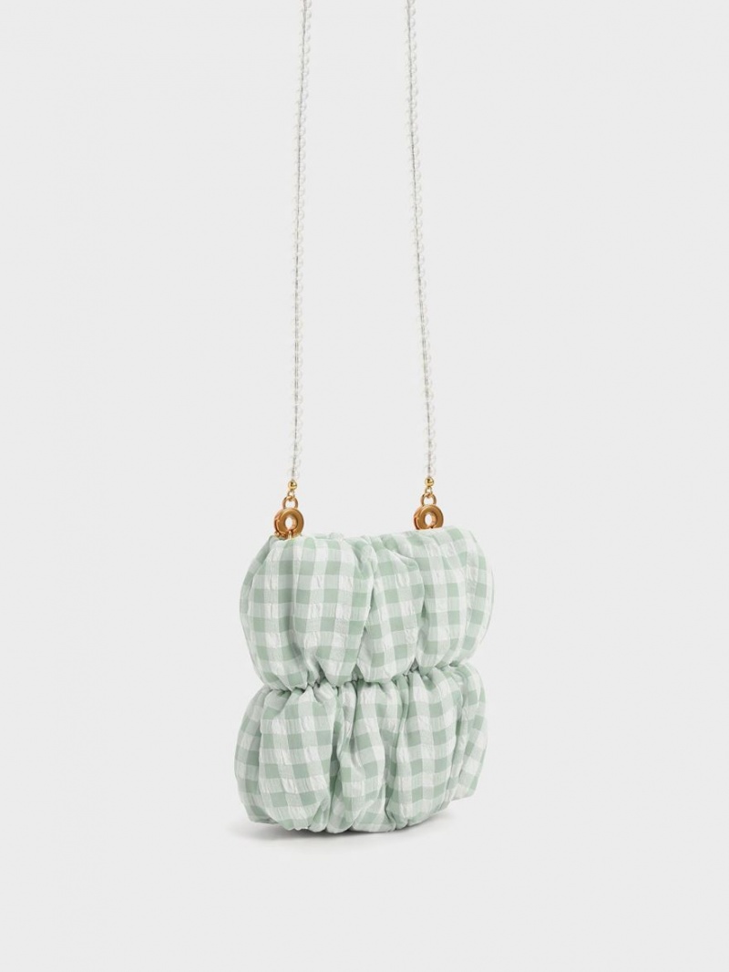 τσάντεσ χιαστί Charles And Keith Ruched Bead-Handle Check-Print πρασινο | 43967-KQTS