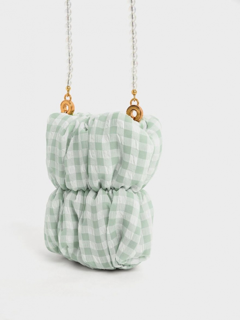 τσάντεσ χιαστί Charles And Keith Ruched Bead-Handle Check-Print πρασινο | 43967-KQTS