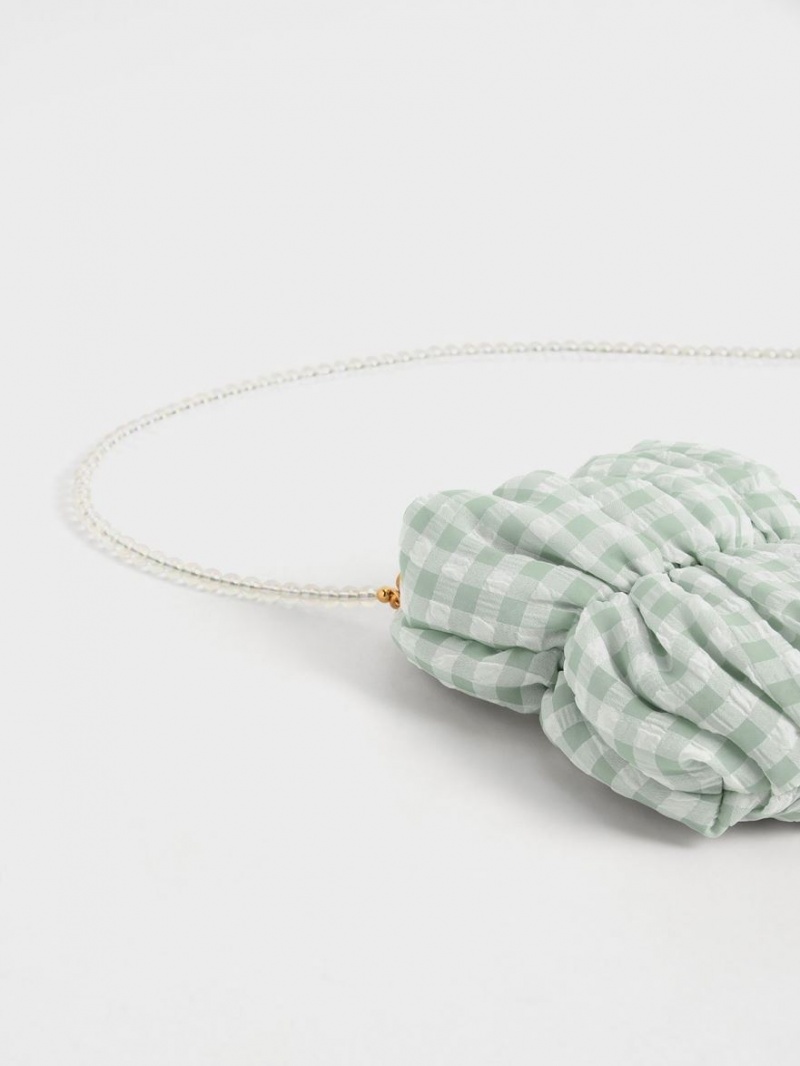 τσάντεσ χιαστί Charles And Keith Ruched Bead-Handle Check-Print πρασινο | 43967-KQTS