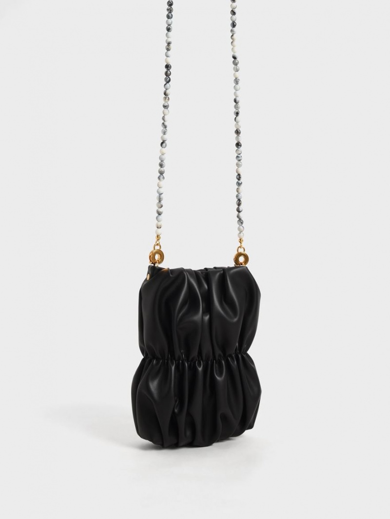 τσάντεσ χιαστί Charles And Keith Ruched Bead-Handle μαυρα | 48732-LPZJ