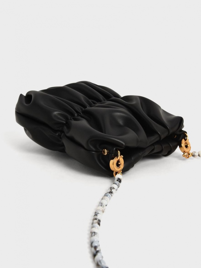 τσάντεσ χιαστί Charles And Keith Ruched Bead-Handle μαυρα | 48732-LPZJ