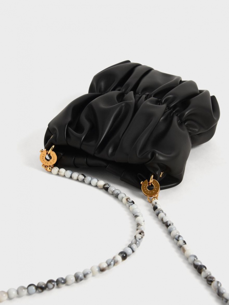 τσάντεσ χιαστί Charles And Keith Ruched Bead-Handle μαυρα | 48732-LPZJ