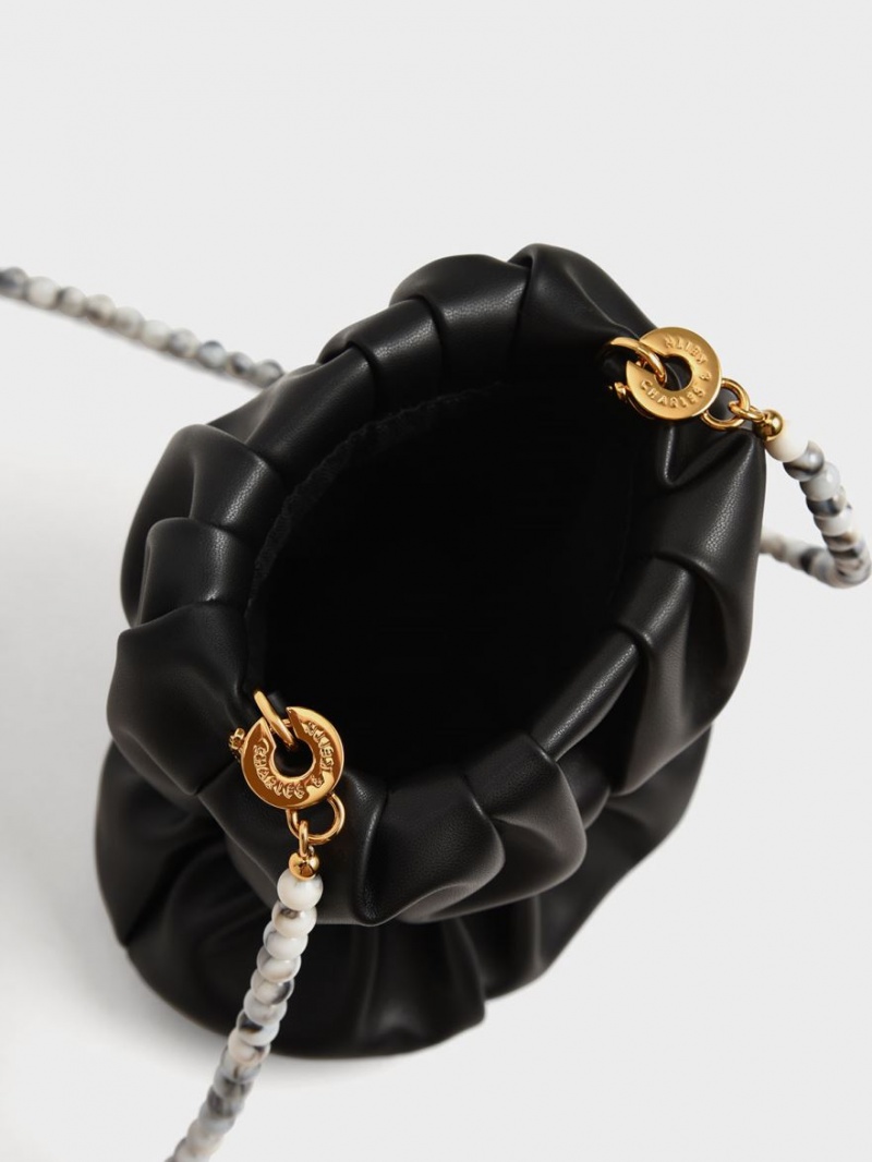 τσάντεσ χιαστί Charles And Keith Ruched Bead-Handle μαυρα | 48732-LPZJ