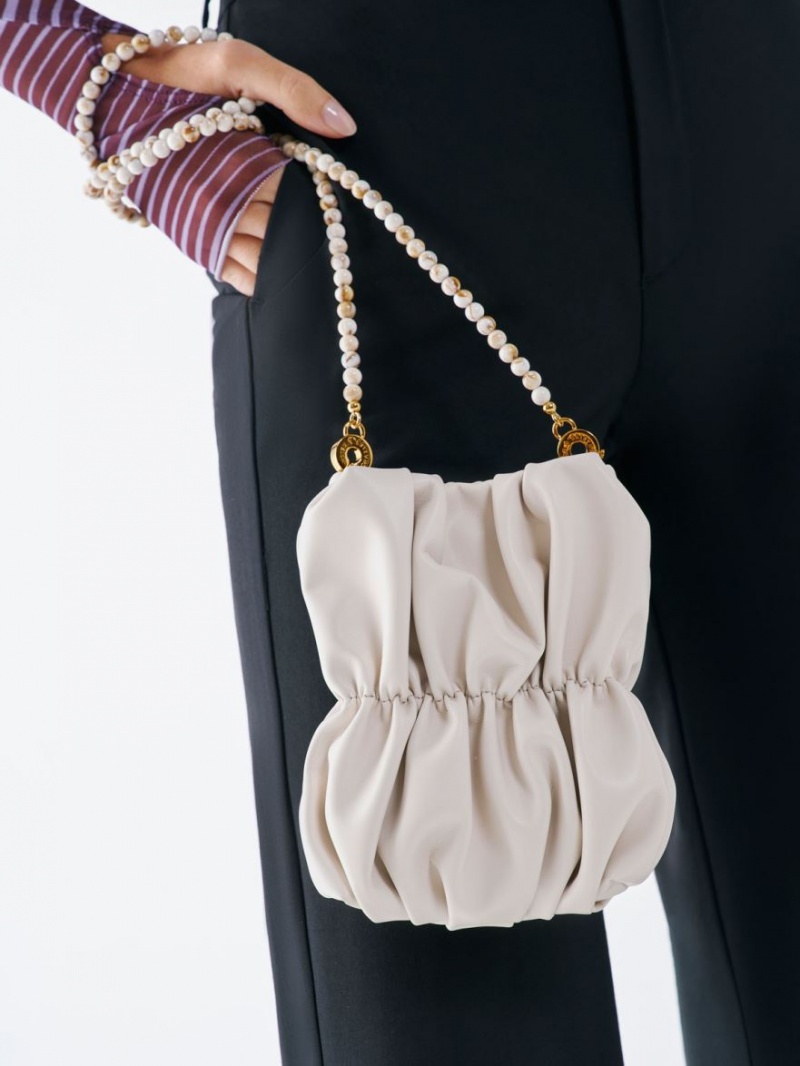 τσάντεσ χιαστί Charles And Keith Ruched Bead-Handle ασπρα | 83946-XTYZ