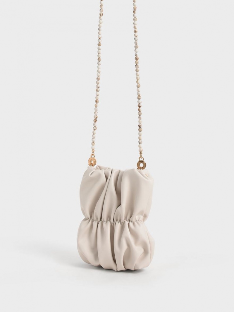 τσάντεσ χιαστί Charles And Keith Ruched Bead-Handle ασπρα | 83946-XTYZ