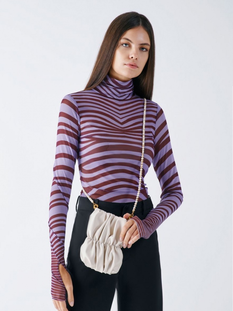 τσάντεσ χιαστί Charles And Keith Ruched Bead-Handle ασπρα | 83946-XTYZ