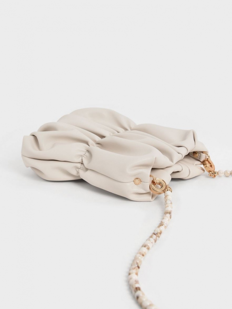 τσάντεσ χιαστί Charles And Keith Ruched Bead-Handle ασπρα | 83946-XTYZ