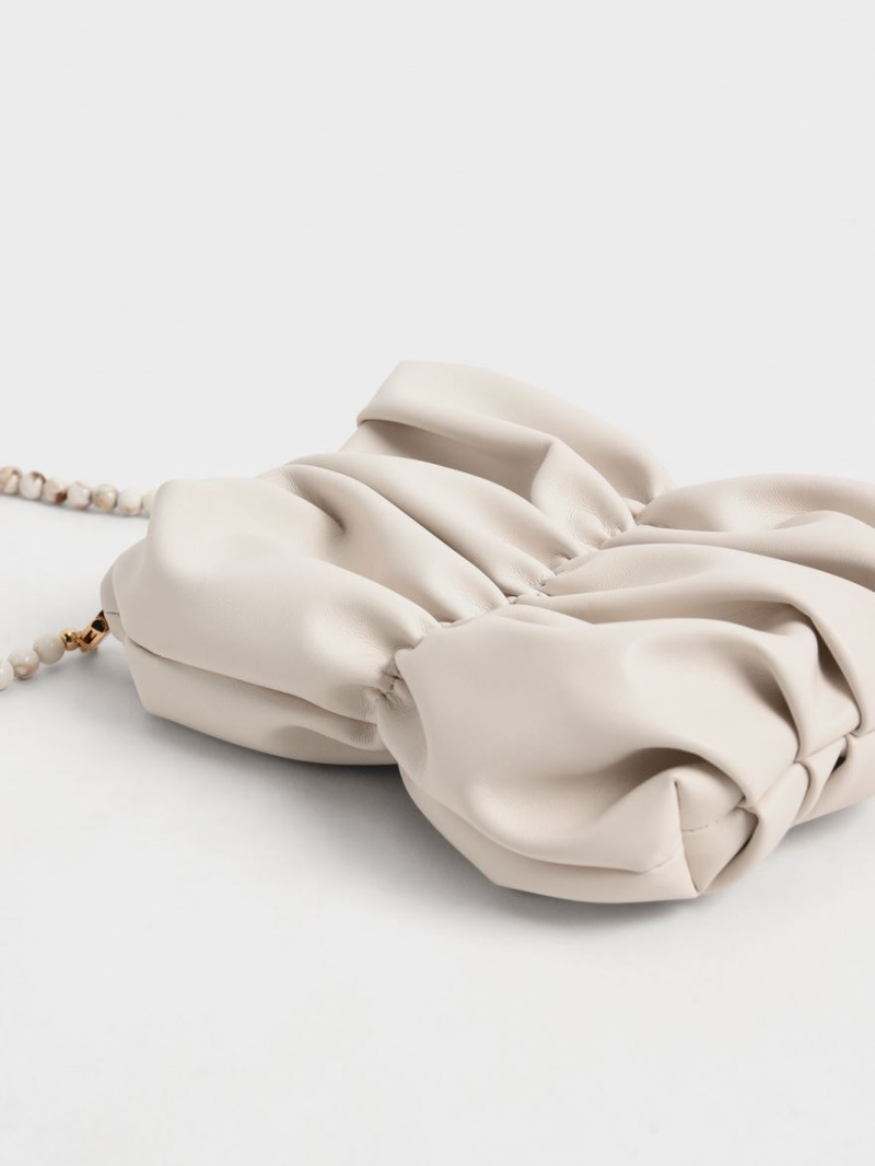 τσάντεσ χιαστί Charles And Keith Ruched Bead-Handle ασπρα | 83946-XTYZ