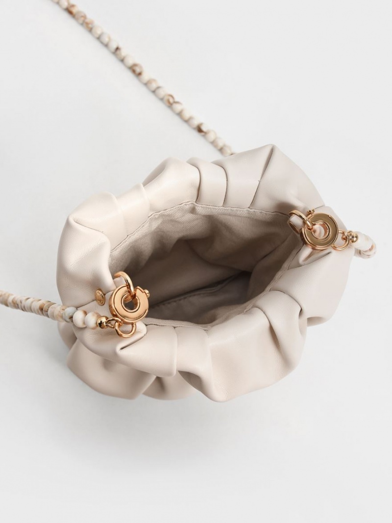 τσάντεσ χιαστί Charles And Keith Ruched Bead-Handle ασπρα | 83946-XTYZ