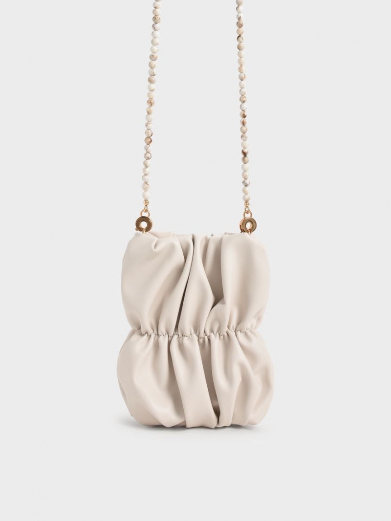 τσάντεσ χιαστί Charles And Keith Ruched Bead-Handle ασπρα | 83946-XTYZ