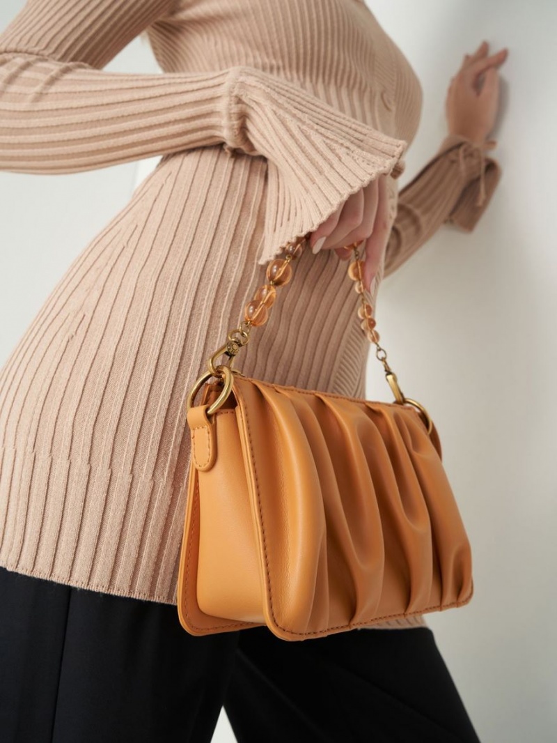 τσάντεσ ώμου Charles And Keith Ruched Bead-Handle πορτοκαλι | 29065-ARGF