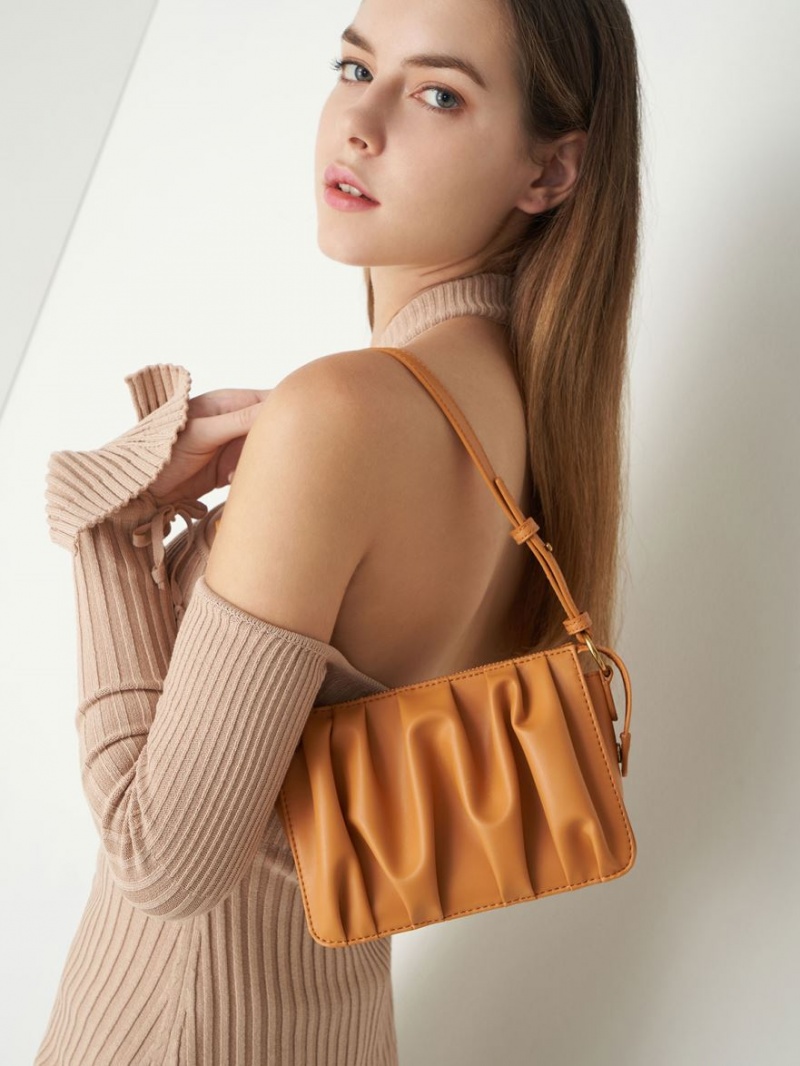 τσάντεσ ώμου Charles And Keith Ruched Bead-Handle πορτοκαλι | 29065-ARGF
