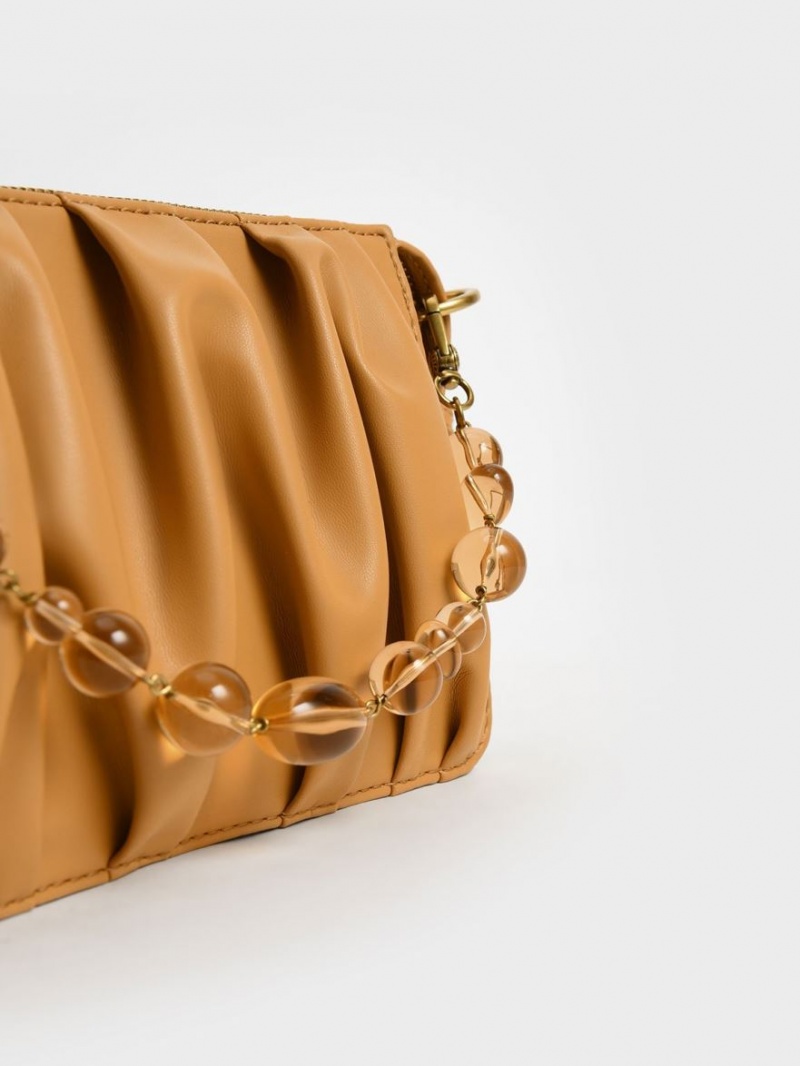 τσάντεσ ώμου Charles And Keith Ruched Bead-Handle πορτοκαλι | 29065-ARGF