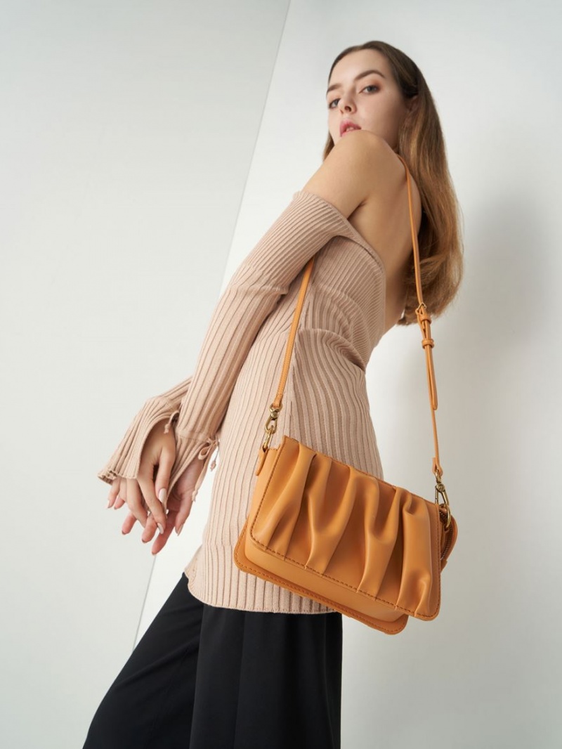 τσάντεσ ώμου Charles And Keith Ruched Bead-Handle πορτοκαλι | 29065-ARGF