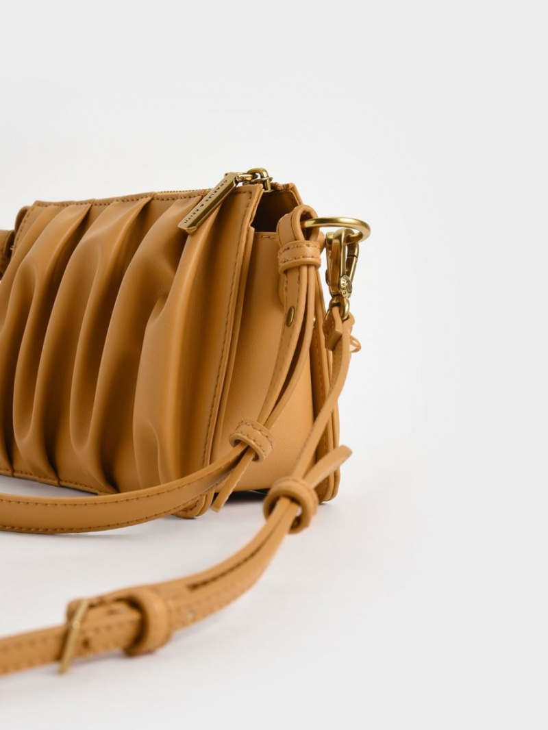 τσάντεσ ώμου Charles And Keith Ruched Bead-Handle πορτοκαλι | 29065-ARGF