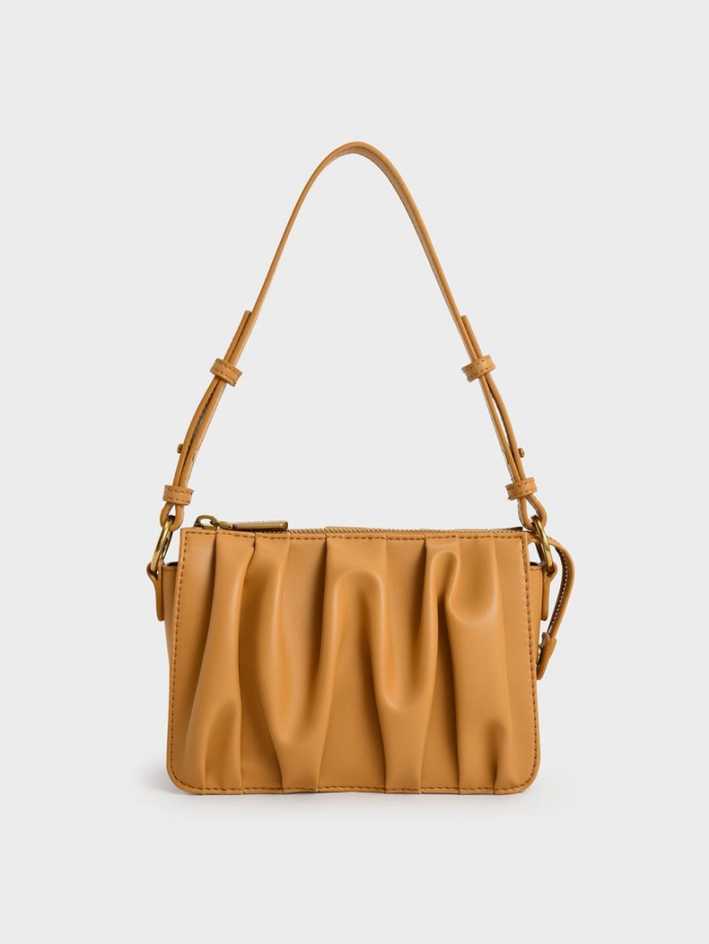 τσάντεσ ώμου Charles And Keith Ruched Bead-Handle πορτοκαλι | 29065-ARGF